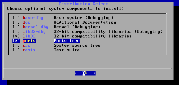 FreeBSD Installer Distribution Select