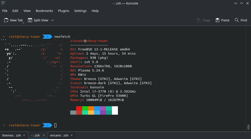 Install zsh + ohmyzsh on FreeBSD

Neofetch showing off results.